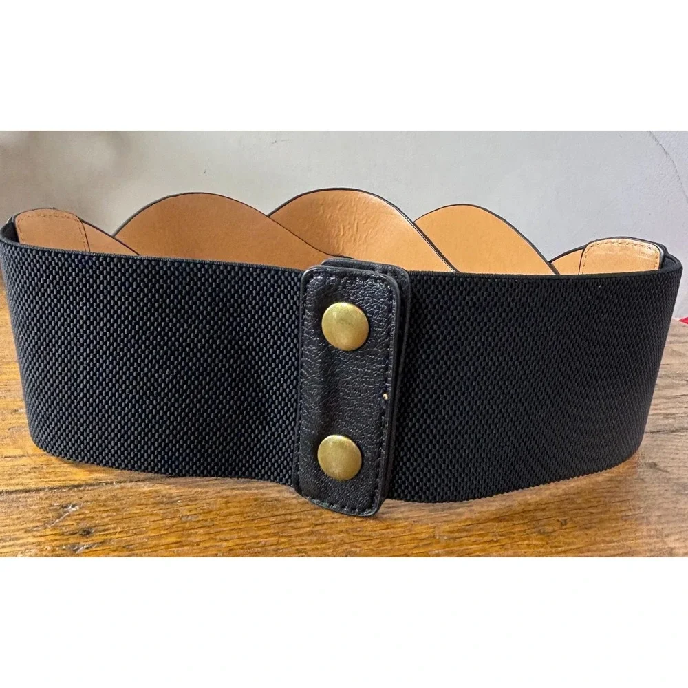 Anthropologie Remi Reid Black Braided Vegan Leather Wide Elastic Waist Belt S/M - Picture 2 of 9